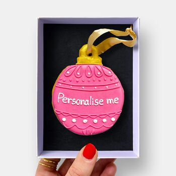 Personalised Pink Christmas Bauble Letterbox Iced Cookie, 2 of 11