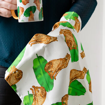 Wild Cheetah Illustrated Jungle Print Tea Towel, 2 of 12
