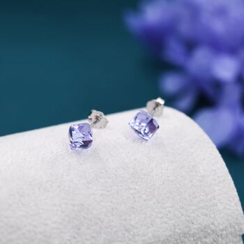 3D Lilac Purple Crystal Cube Stud Earrings, 4 of 10