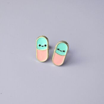 Pink Enamel Happy Pills Stud Earrings, 3 of 4