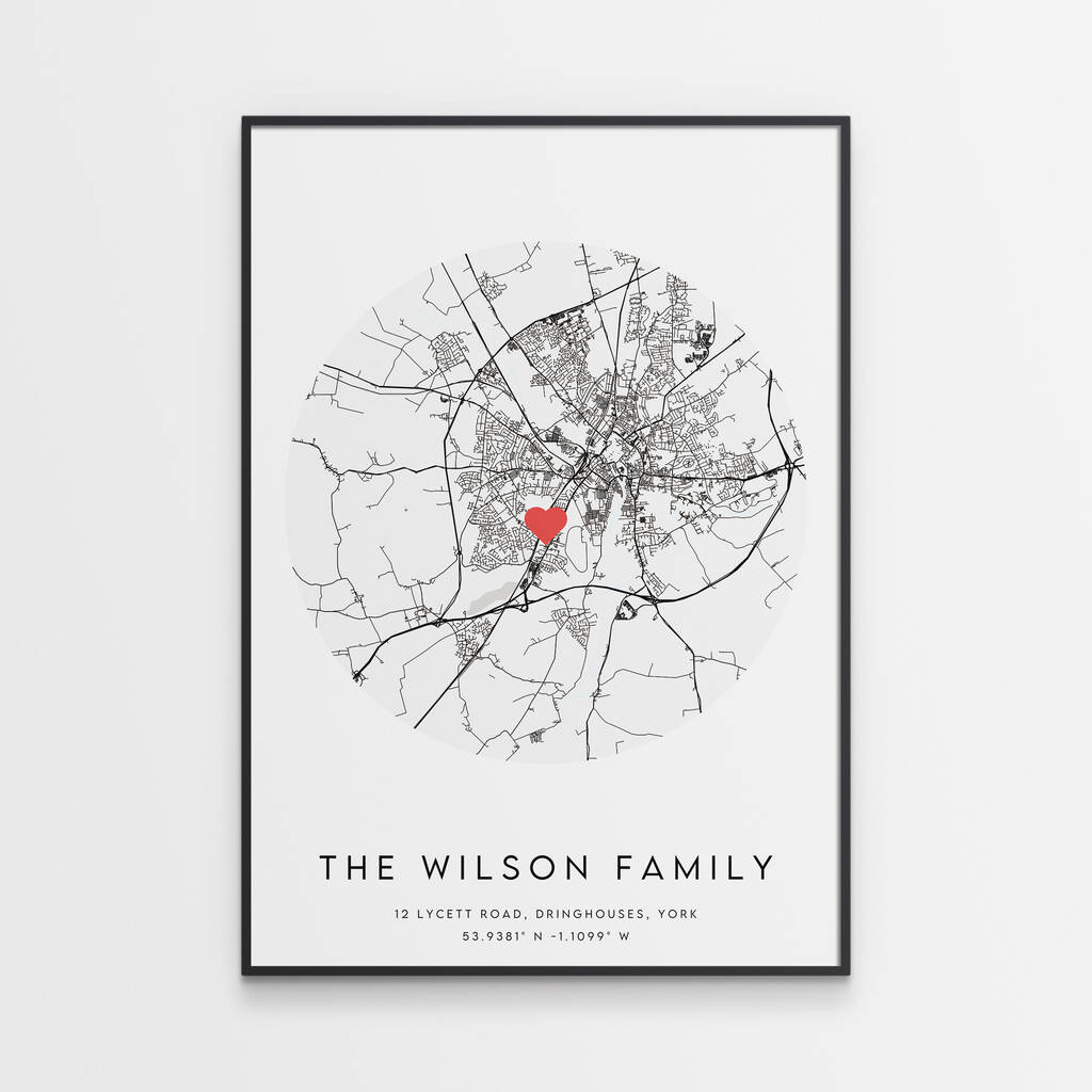 Family Home Map Print Mother's Day Gift Personalised, 1 of 3