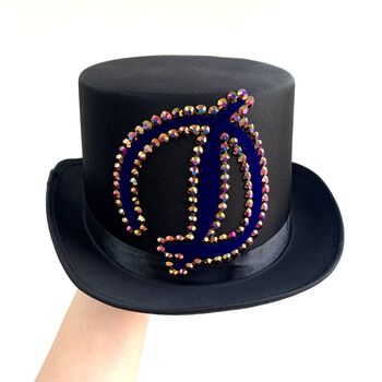 Personalised Rhinestone Black Satin Top Hat, 3 of 5
