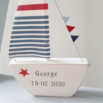 Personalised Sailing Boat For A New Baby Or Christening, 5 of 6