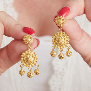 Gold Plated Silver Filigree Stud Ball Drop Earrings, 8 of 8