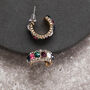 Multi Colour Crystal Encrusted Huggie Hoop Earrings, thumbnail 2 of 4