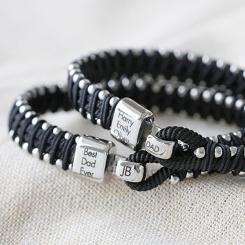 Men's Personalised Black Cord Bead Bracelet In Box, 3 of 10