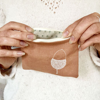 Embroidered Linen Acorn Coin Purse, 2 of 3