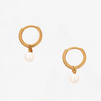 Shinju 18 K Gold Plated Pearl Hoops Huggies, 3 of 5