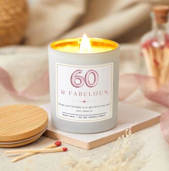 60th Birthday Gifts For Women, Personalised Candle 60 And Fabulous, 4 of 9