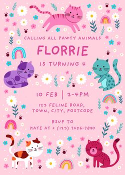 Digital Editable Cats Kids Birthday Party Invitation Template, 11 of 11