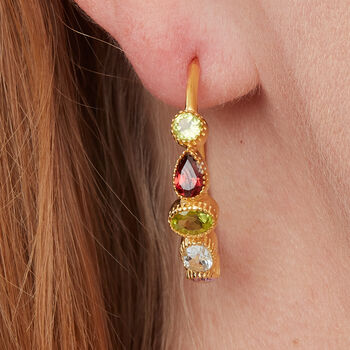 Multi Gemstone Silver Gold Plated Stud Hoops, 2 of 12