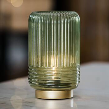 Cordless Green Ribbed Glass Lamps, 3 of 4