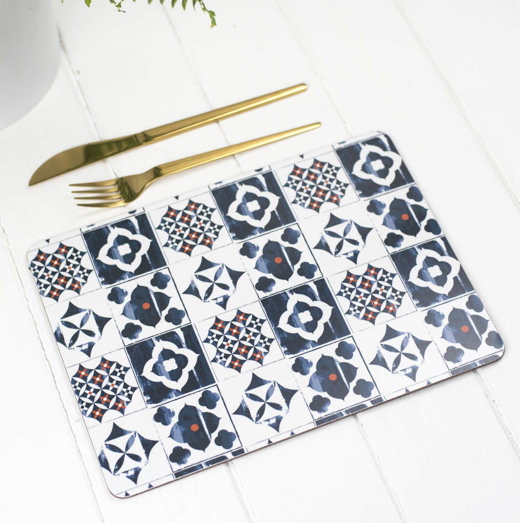 Marisol Placemat, Blue And Orange Tablemat By Grace & Favour Home