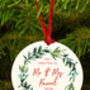 First Christmas As Mr And Mrs Personalised Mistletoe Christmas Decoration, thumbnail 2 of 6