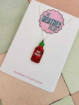 Hot Sauce Glitter Charm Necklace / Foodie Gift / Spicy Statement Jewellery / Fun Accessories, 4 of 9