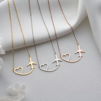 Wanderlust Journey Heart Airplane Necklace, 8 of 10