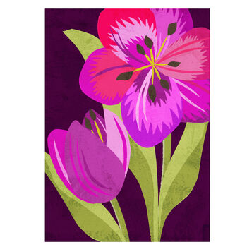 Attila Graffiti Tulip Greeting Card, Botanical Illustration, Purple Pink, For Her, Spring, Easter, Blank All Occasion, Romantic, Mothers Day, 2 of 2