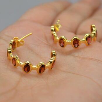 Garnet Sterling Silver Hoop Earrings, 5 of 7