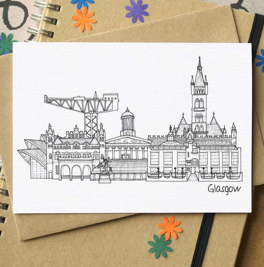 Glasgow Skyline Greetings Card By Becka Griffin Illustration