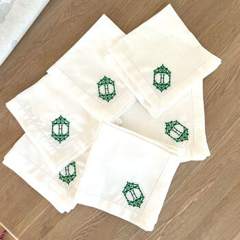 Custom Green Monogram Napkin Set Two, 5 of 5