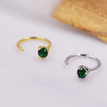 Emerald Green Cz Huggie Hoop Threader Earrings, 4 of 11