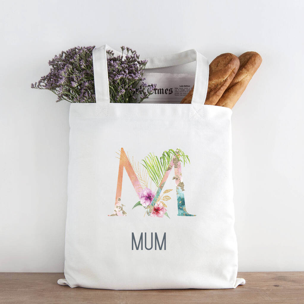 Floral Monogram Mum Personalised Tote Bag By Chips & Sprinkles