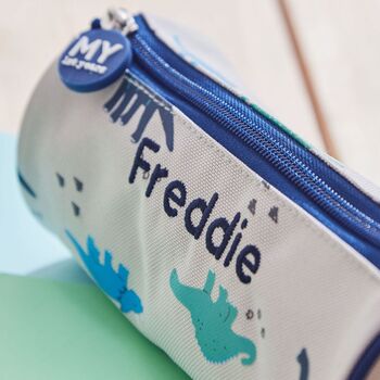 Personalised Grey Dinosaur Pencil Case, 3 of 5