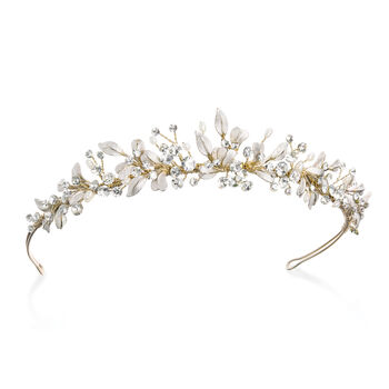 Silver, Gold Or Rose Gold Leafy Enameled Bridal Tiara, 3 of 12