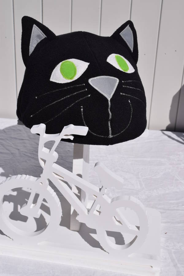 Child's Black Cat With Green Eyes Hi Vis Helmet Cover, 1 of 6