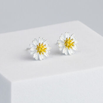 Sterling Silver Daisy Flower Stud Earrings, 2 of 6