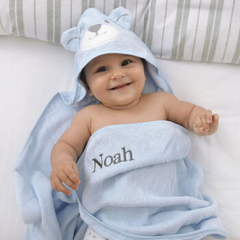 Personalised Blue Bear Hooded Baby Towel, 2 of 6