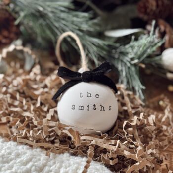Personalised Ceramic Family Name Christmas Bauble Tree Decoration, 4 of 6