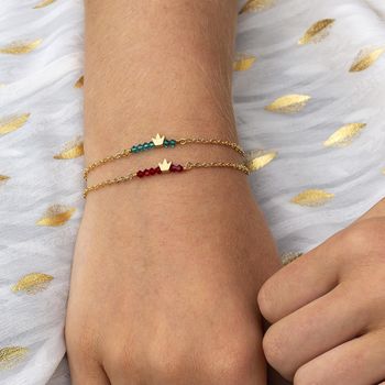 Tiny Gold Plated Crown Birthstone Bar Bracelet, 3 of 12