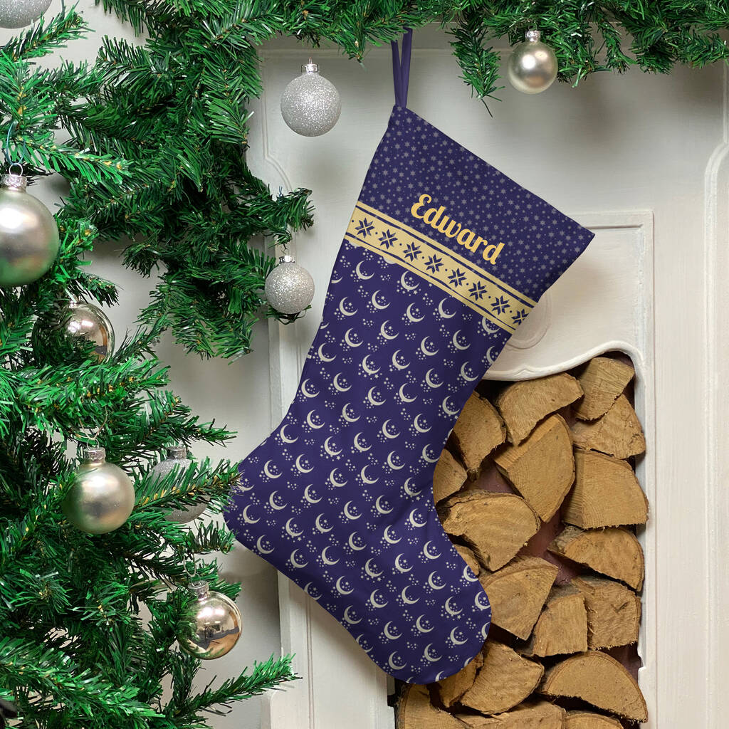 Personalised Christmas Stocking 'Navy Moons And Stars' By MBT Studio  notonthehighstreet.com