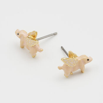 Gold Flying Pig Stud Earrings, 3 of 9