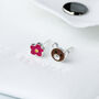 Sterling Silver Bear And Flower Stud Earrings, thumbnail 4 of 5