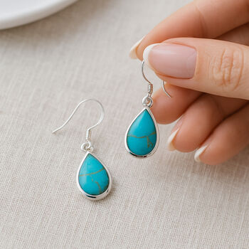 Sterling Silver Turquoise Drop Earrings – 14mm X 9mm, 2 of 6