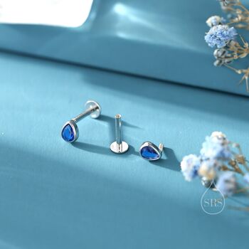 Sterling Silver Sapphire Blue Cz Droplet Earrings, 7 of 12