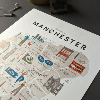 Music Of Manchester Illustrated Map Print, 4 of 4