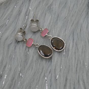 Smoky Quartz, Moonstone, And Jade Silver Earrings, 3 of 5