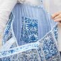 Reversible Blue Floral Print Quilted Cotton Tote Bag, thumbnail 2 of 3