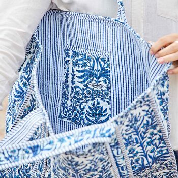Reversible Blue Floral Print Quilted Cotton Tote Bag, 2 of 3
