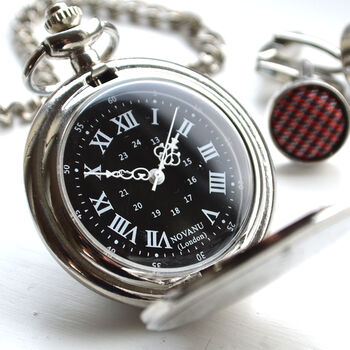 Engraved Silver Vintage Pocket Watch With Black Dial, 2 of 2