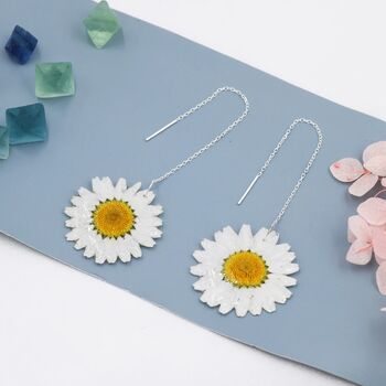 Real Daisy Flower Threader Earrings In Sterling Silver, 3 of 11