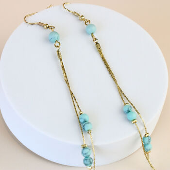 Turquoise Bead Dangle Chain Earrings, 2 of 3