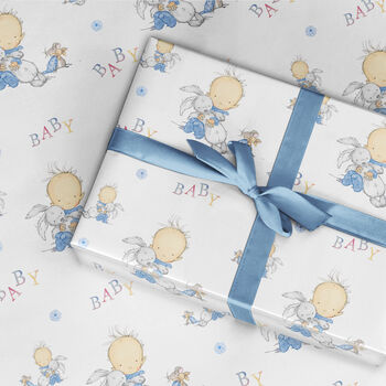 New Baby Boys Blue Wrapping Paper, Roll Or Folded, 3 of 4