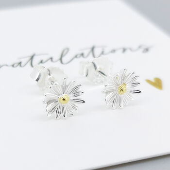 Sterling Silver April Birth Flower Daisy Stud Earrings, 5 of 7