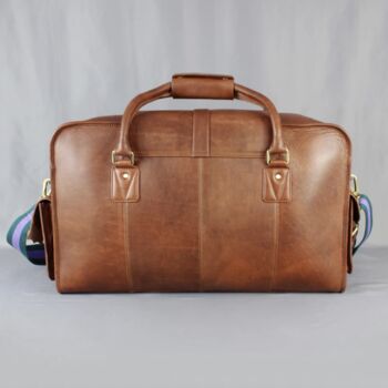 'Oxley' Men's Leather Weekend Holdall Bag In Cognac, 5 of 8