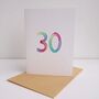 30th Handmade Watercolour Birthday / Anniversary Card, thumbnail 1 of 6