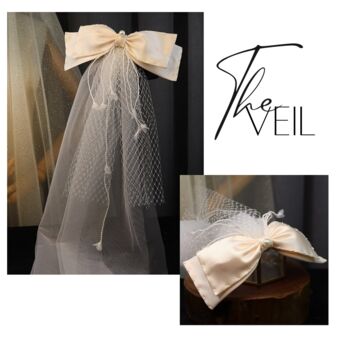 Violet Creme Bow Bride Veil, 2 of 2